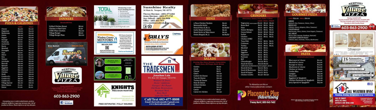 village-menu-ads Newport Village Pizza Menu with Ads